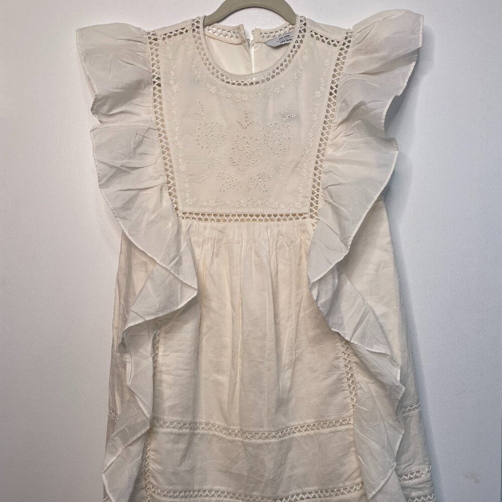 & Other Stories Paris Atelier Embroidered Cotton Ruffle Dress NWT • Cream Size 2